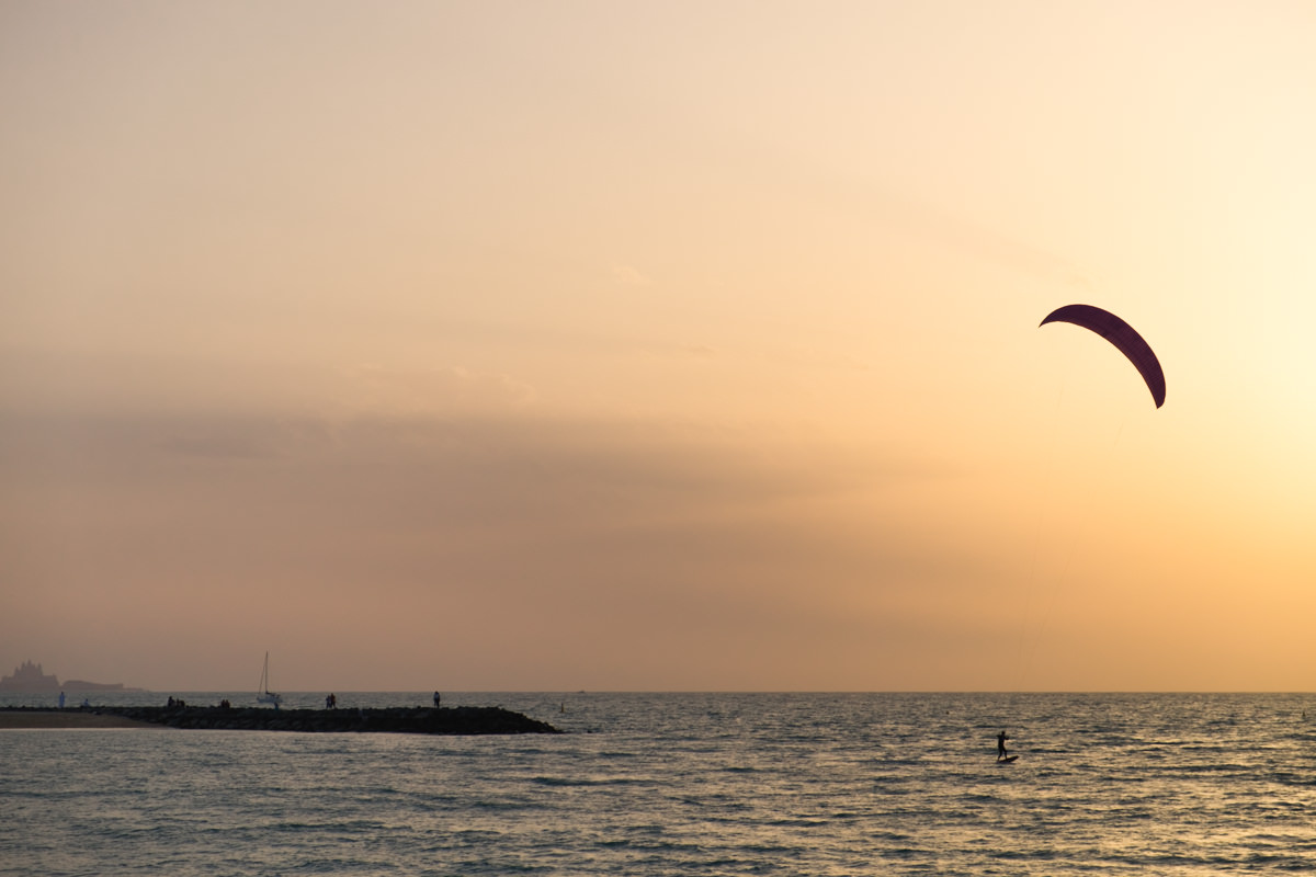 Kitesurfing at sunset