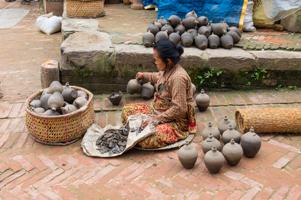 Selling clay pots in Kathmandu, Nepal