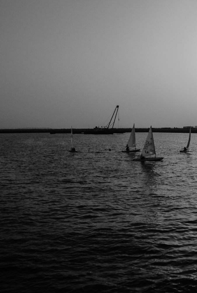 Boats in black and white