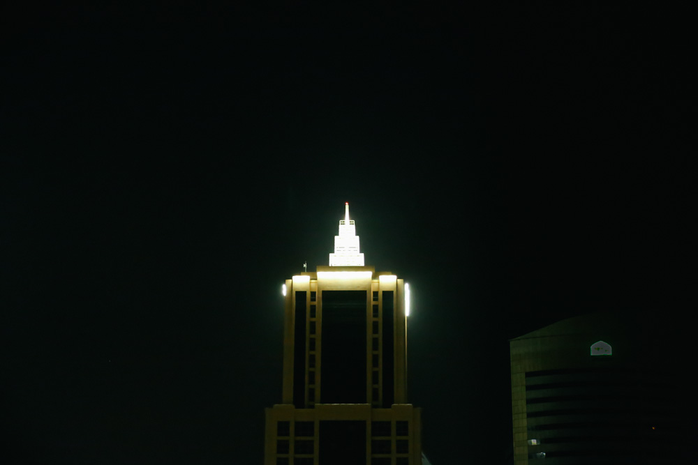 Glowing building