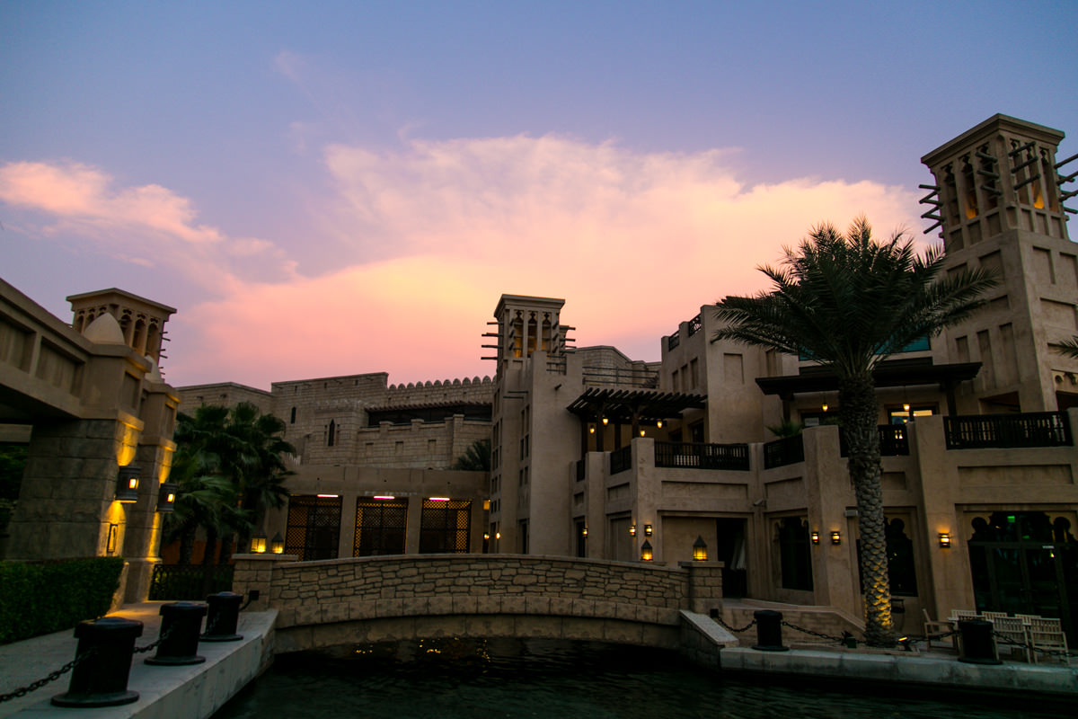 Madinat Jumeirah with pink clouds