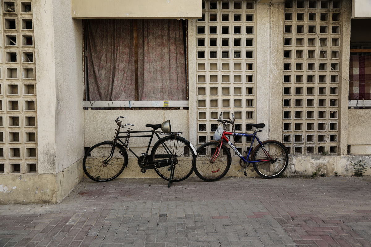 Parked bicycles